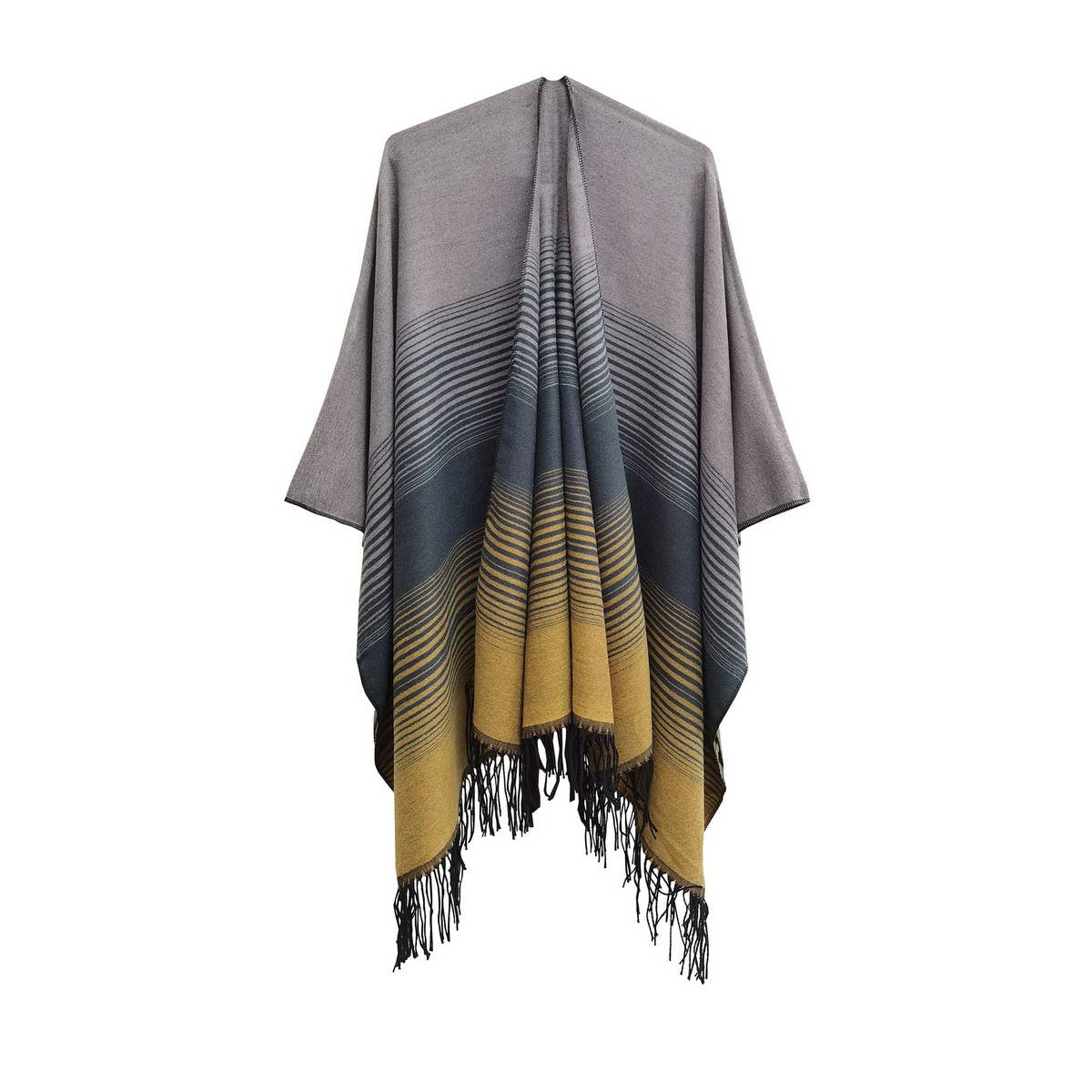 GRADIENT FINE LINES TASSELS WARM SHAWL CLOAK_CWASC0282