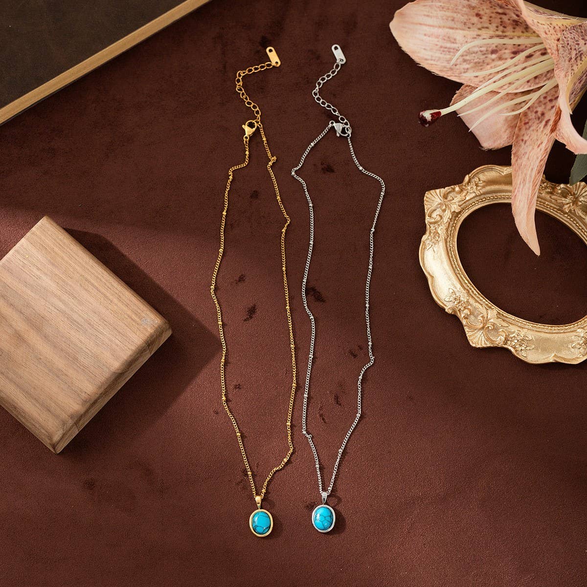 STAINLESS STEEL FASHION NATURAL TURQUOISE NECKLACE_CWMM5699