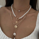 Vintage Holiday Beaded Starfish Shell Necklace_Cwmm3152