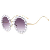 PEARL EMBELLISHED METAL ROUND GRADIENT SUNGLASSES_CWASG1174