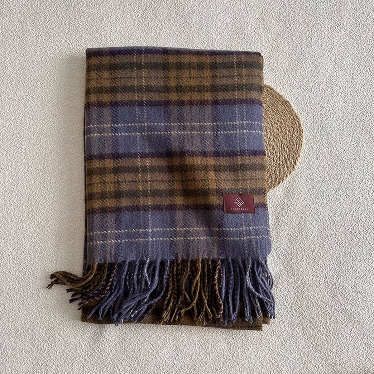PLAID WOOL SCARF FOR WOMEN COZY WINTER KNIT_CWASC2336
