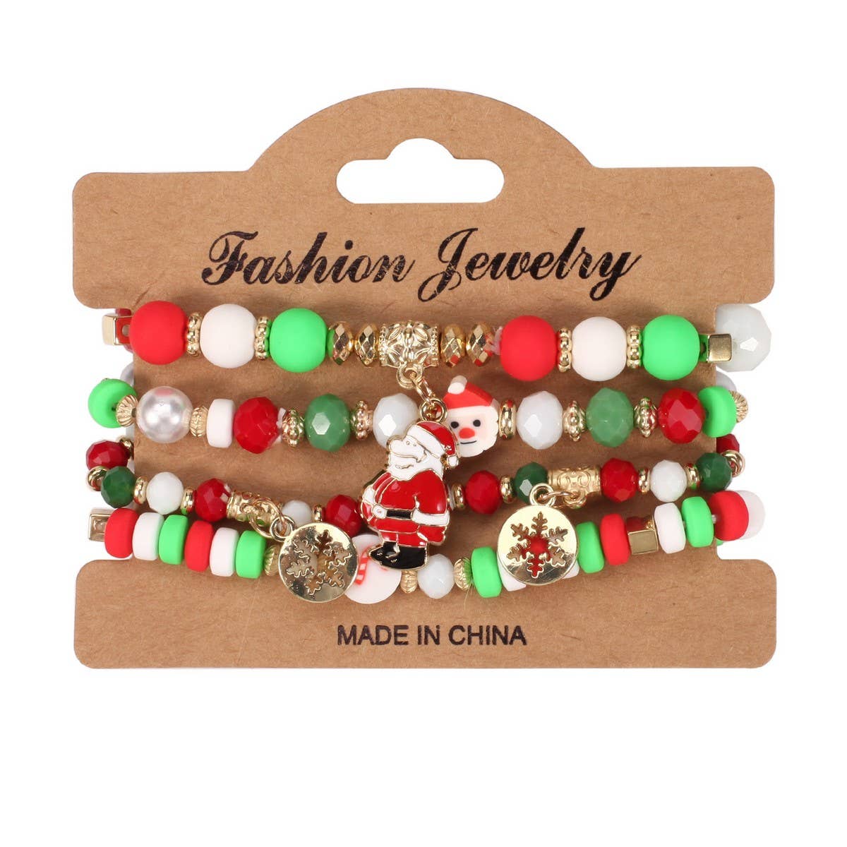 Cwmm10448_Christmas Charm Beaded Bracelet Snowman Tree Gift