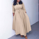 FASHIONABLE AND ELEGANT LACE UP PLUS SIZE DRESS_CWDMD3654