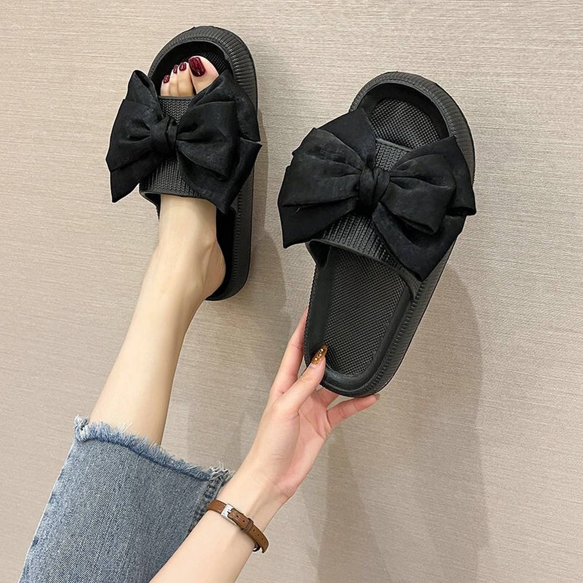 Women Fashion Thick-Soled Bow Slippers