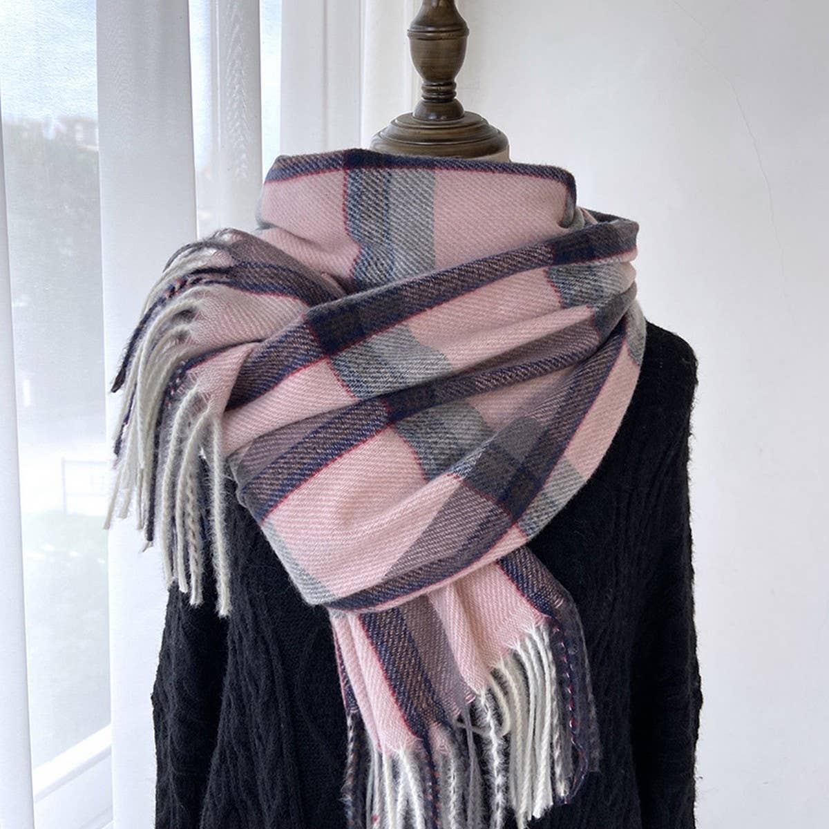 PLAID FAUX CASHMERE MID LENGTH SCARF FOR WINTER_CWASC1456