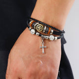 CREATIVE BEADED CROSS LEATHER BRACELET_CWMM4516
