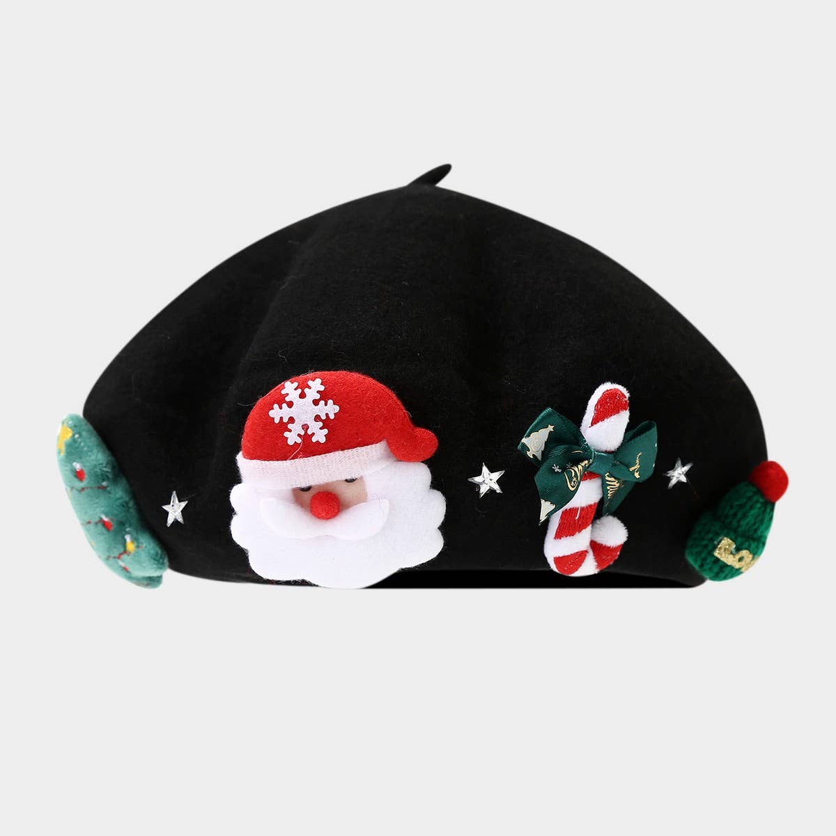 Christmas Bow Wool Beret Hat Women Warm Winter_Cwah04686