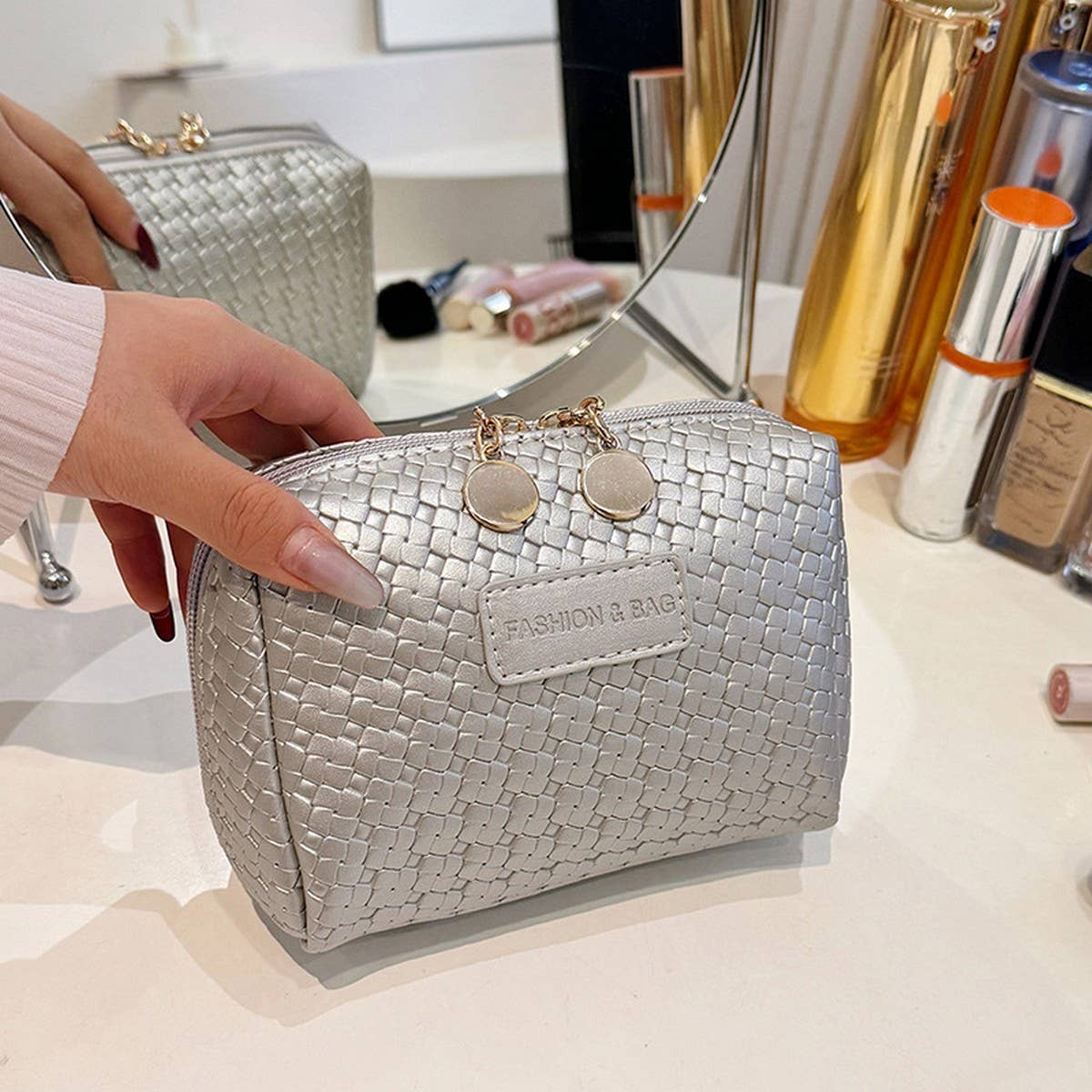 PORTABLE WOVEN PATTERN HIGH END COSMETIC BAG_CWAB4402