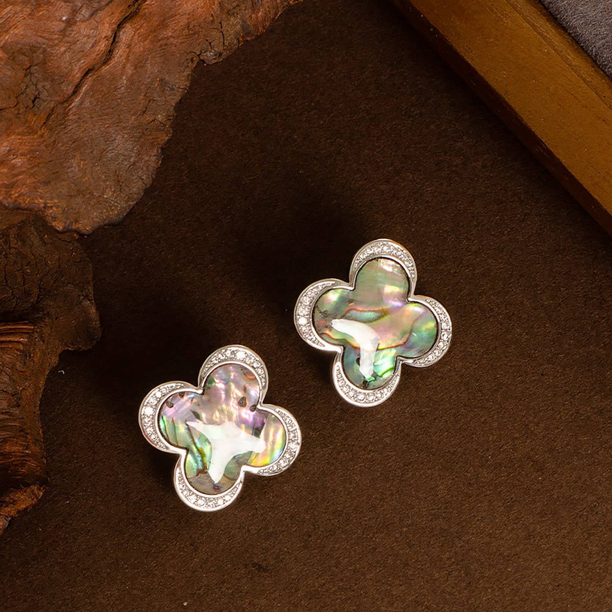 NATURAL ABALONE SILVER NEEDLE EARRINGS_CWMM4360