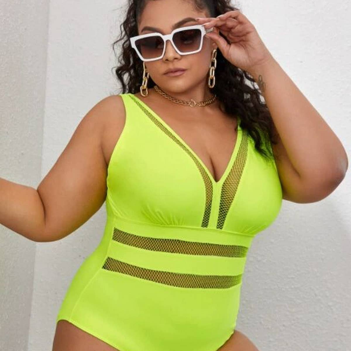 PLUS SIZE PRINTED PATCHWORK BIKINI SWIMSUIT_CWMW0205