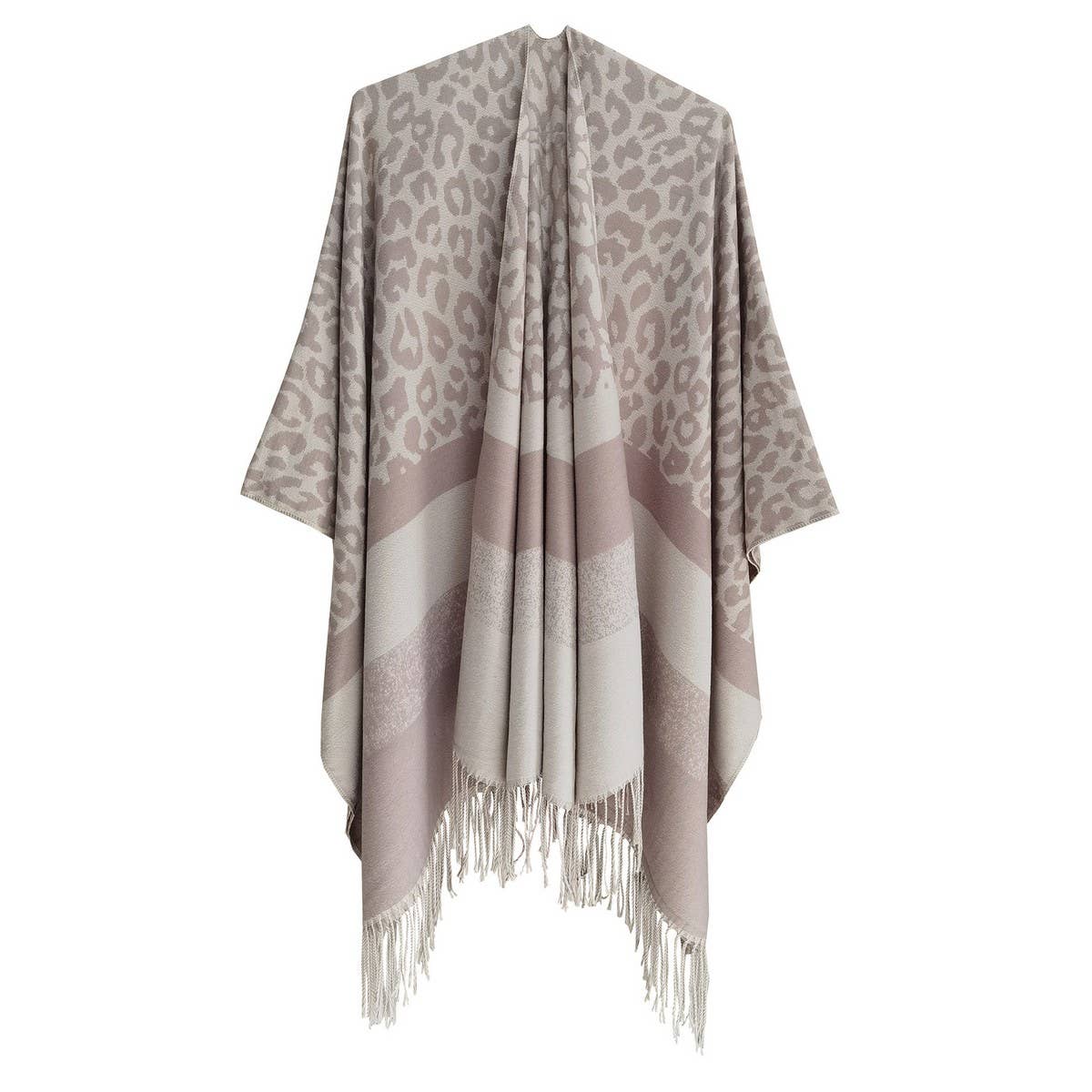 LEOPARD PRINT STRIPED TASSEL WARM SPLIT SHAWL_CWASC0310