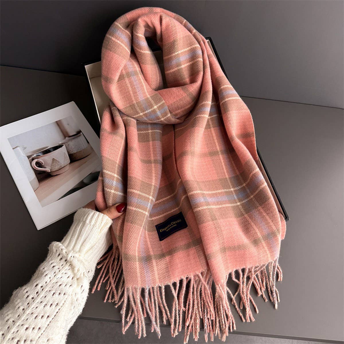 Classic Plaid Cashmere Feel Scarf For Women_Cwasc03235