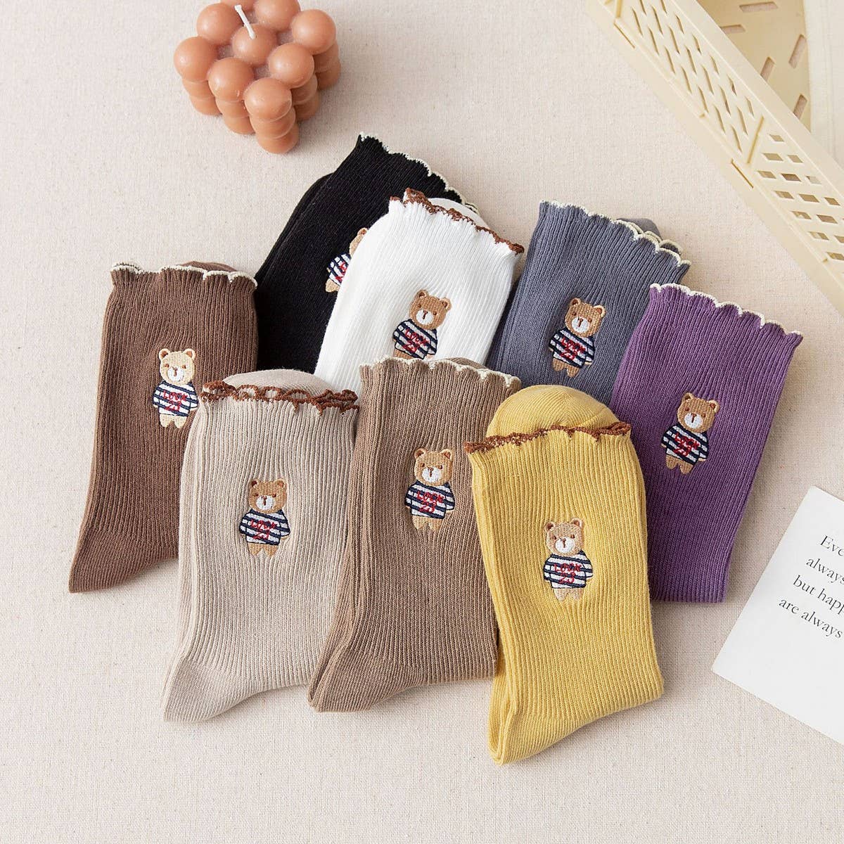BREATHABLE AND SWEAT ABSORBENT CARTOON BEAR SOCKS_CWMS1396