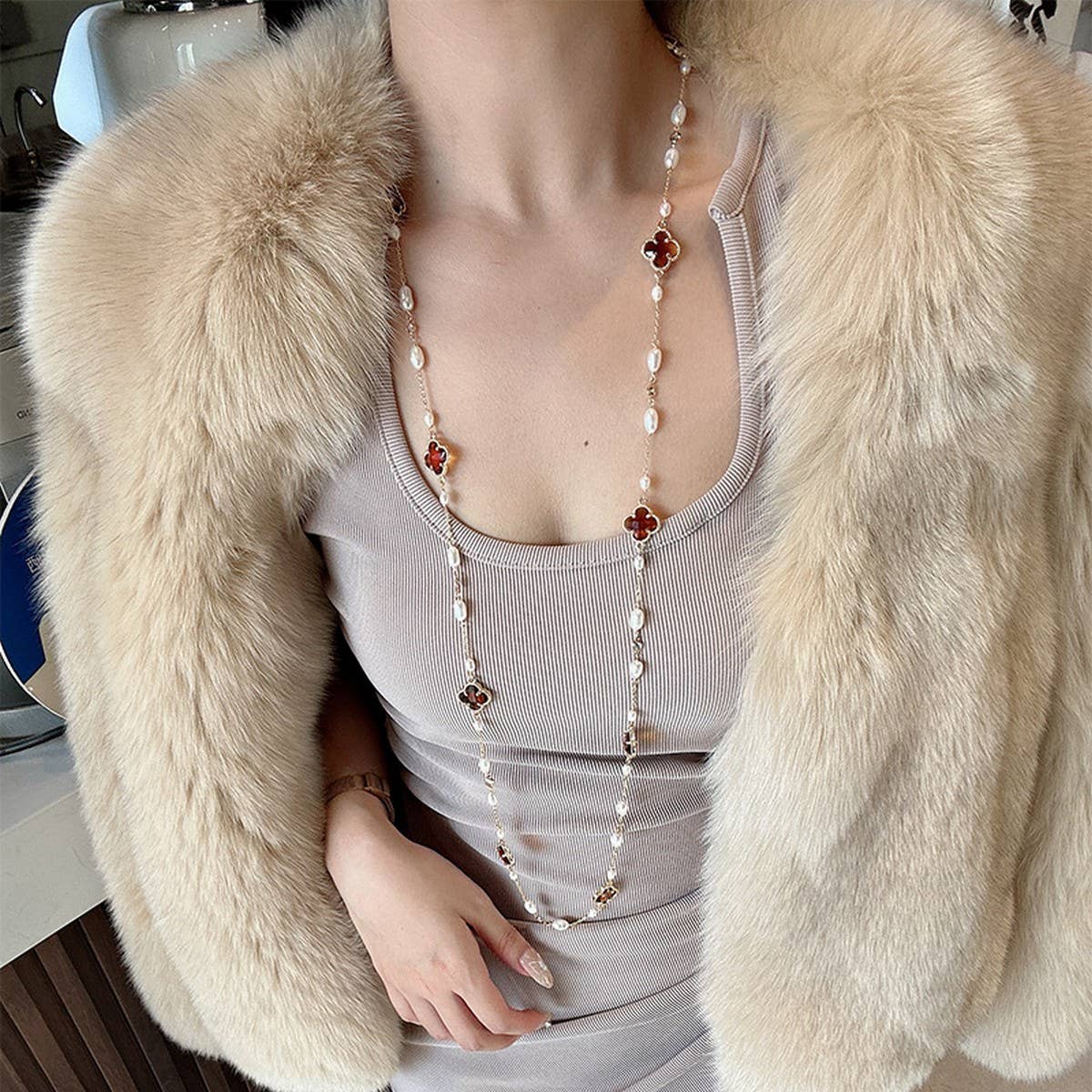 NEW ELEGANT PEARL SWEATER NECKLACE FOR WOMEN_CWAJE3899