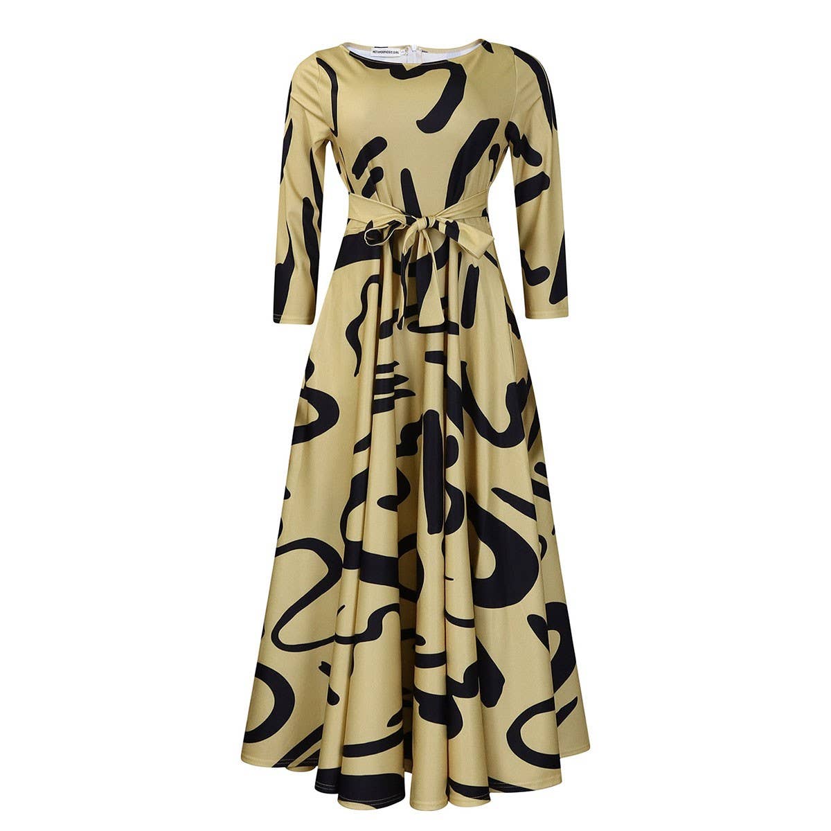 FASHIONABLE LACE UP PRINTED OVERSIZED DRESS_CWDMD3697