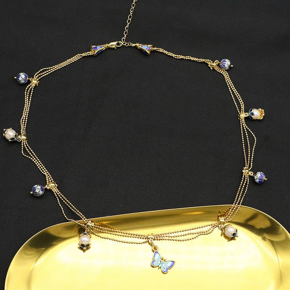 Womens Tassel Butterfly Natural Pearl Necklace