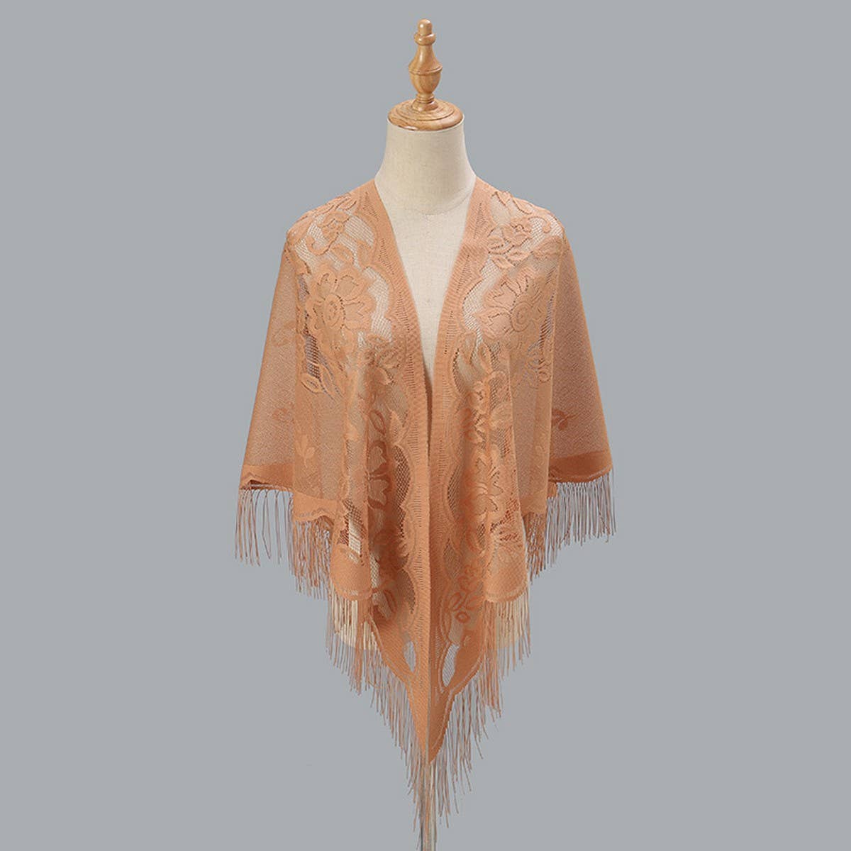 BREATHABLE TASSEL TRIANGLE SCARF HOLLOW KNIT WRAP_CWMM1993