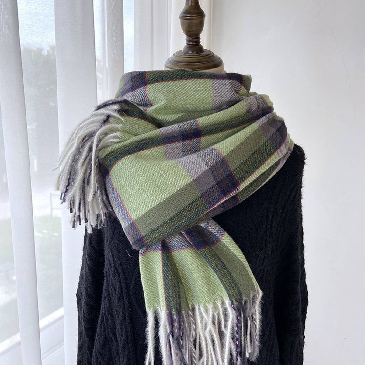 PLAID FAUX CASHMERE MID LENGTH SCARF FOR WINTER_CWASC1456
