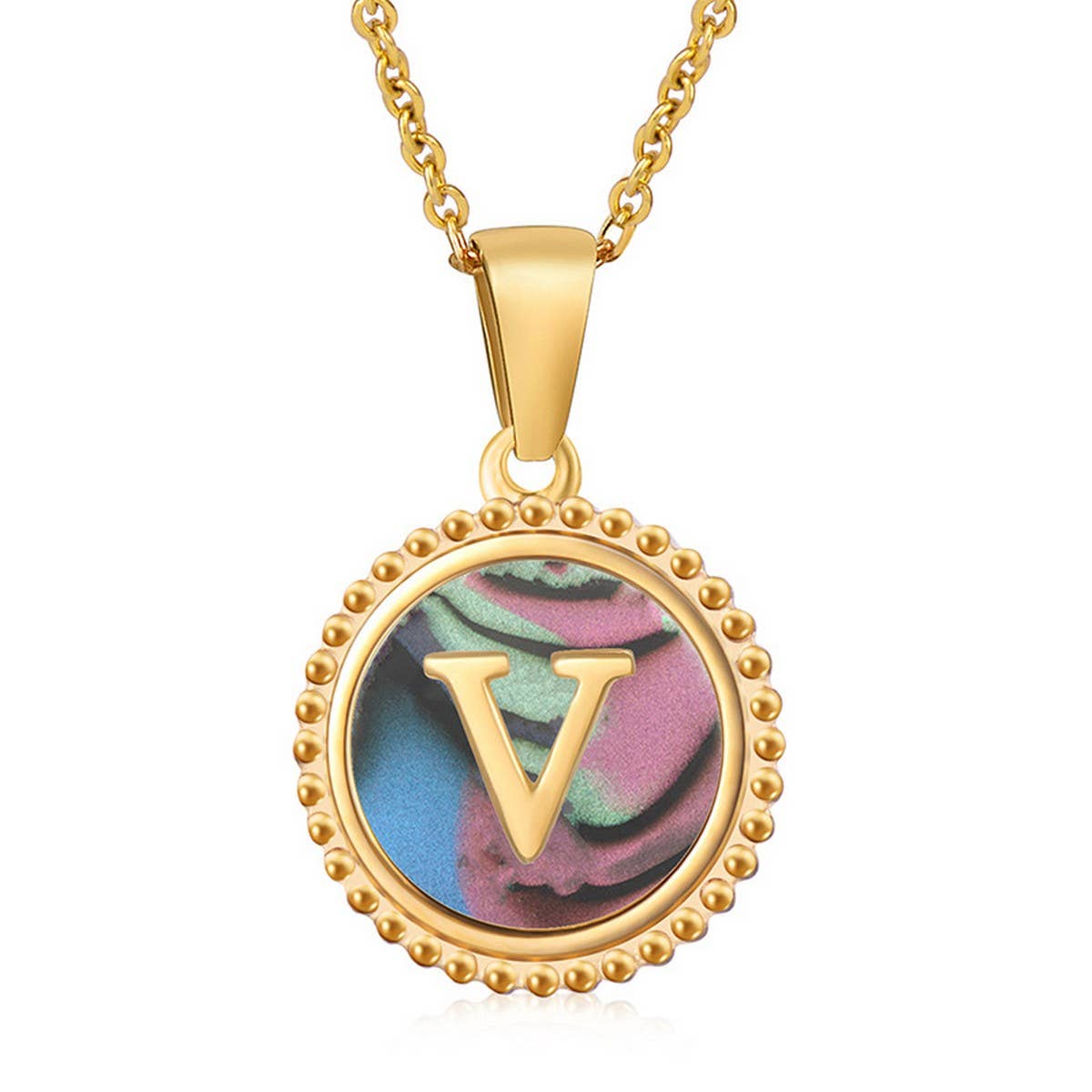 Cwaje1942_Simple Round Colorful Shell Letter Necklace