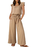 Womens Ruched Romper With Ruffle Sleeves