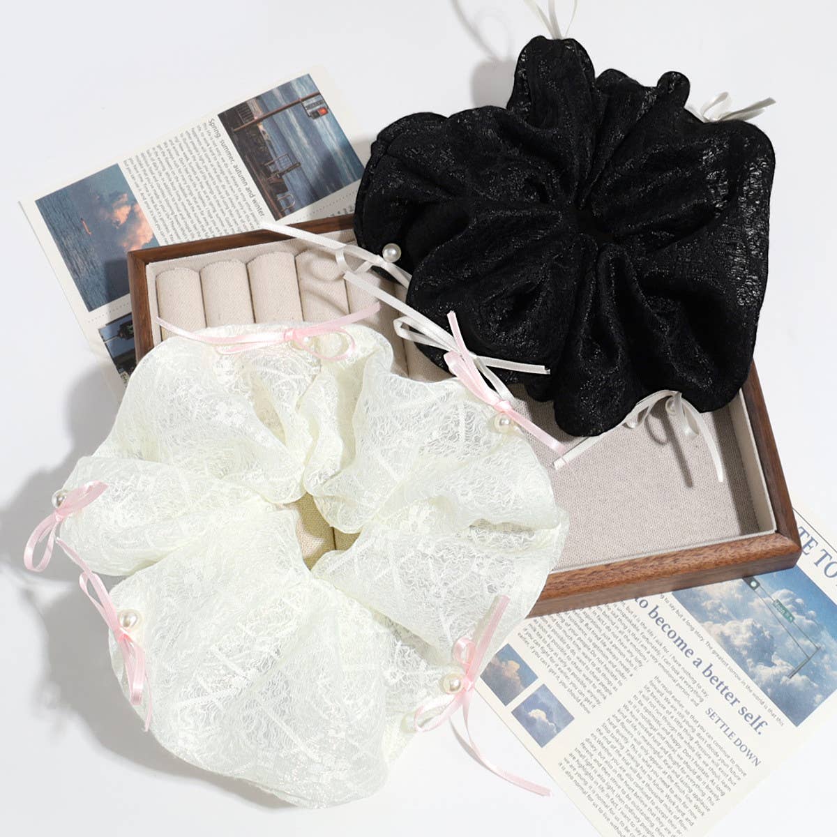 SIMPLE PEARL BOW FABRIC HAIR ROPE_CWAHA2207