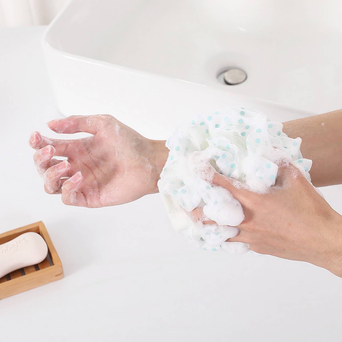 50G POLKA DOT BATH BALL BATH FLOWER BATH POUF_CWMM3339