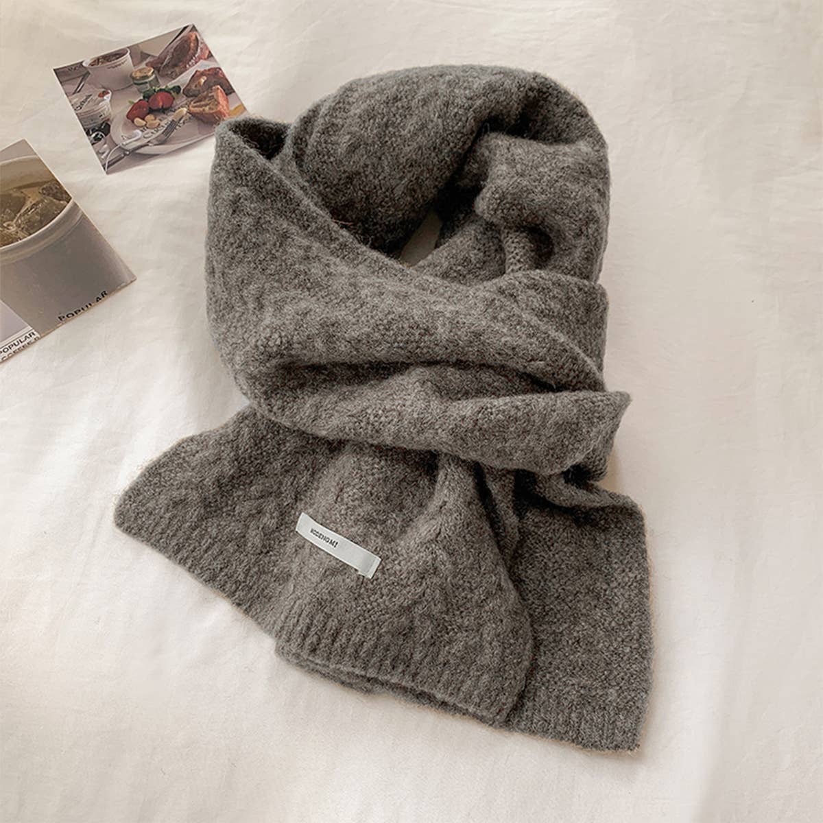 Avocado Green Wool Cable Knit Winter Scarf_Cwasc03813