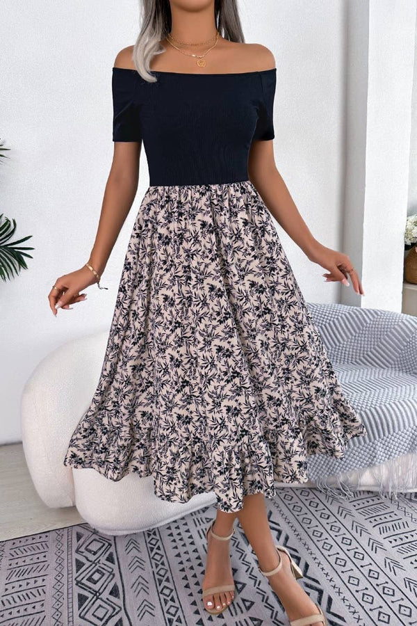 CWDMD2680_CASUAL OFF-THE-SHOULDER PEPLUM MID-LENGTH DRESS