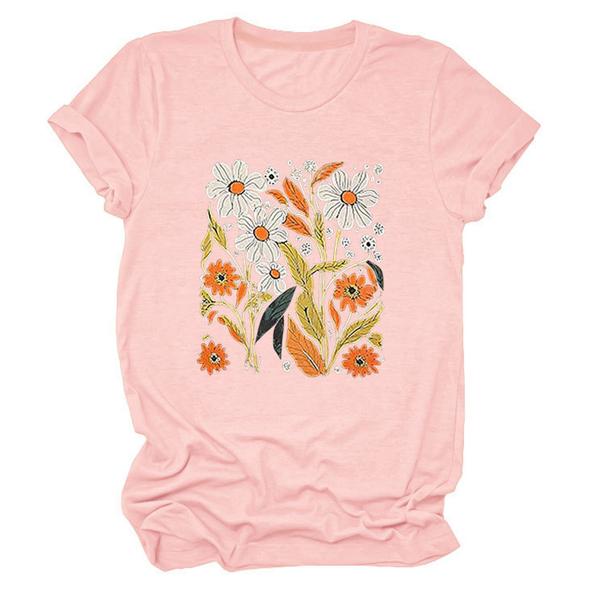 Women Summer Tee ??Flor Casual Round Neck_Cwtts1500