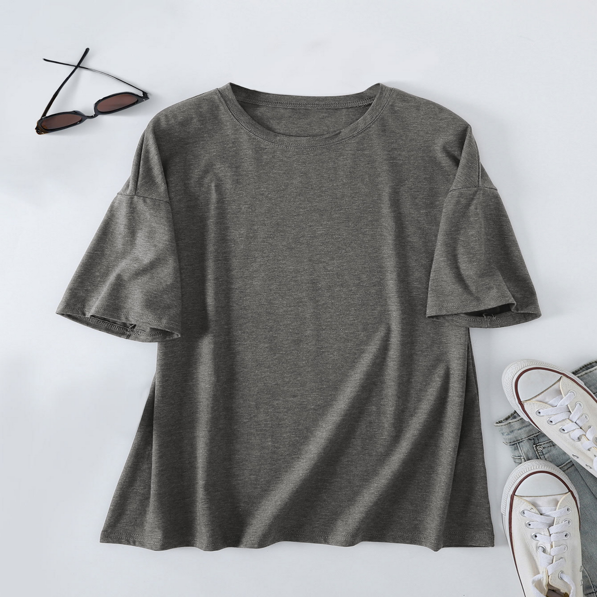 Womens Casual Oversized Tee, Crew Neck Design