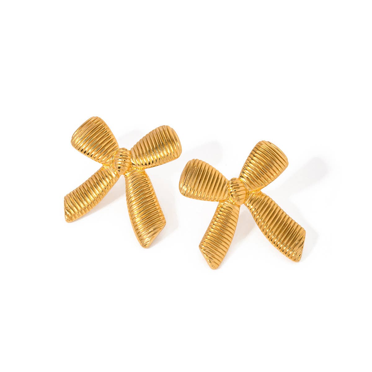 STAINLESS STEEL STRIPED BOW EARRINGS_CWAHA0890