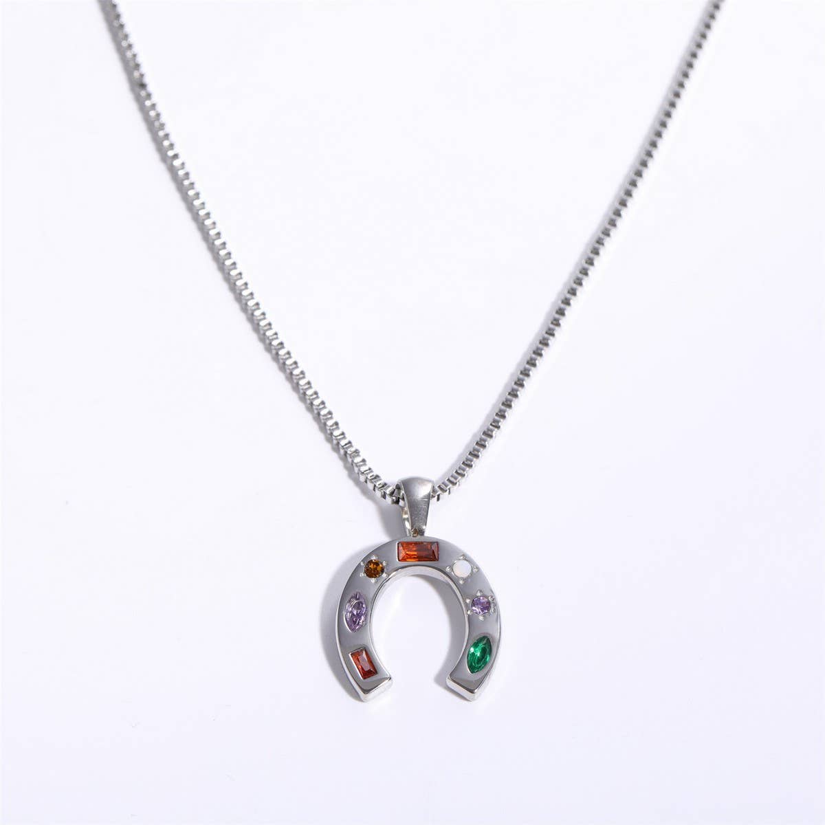 NEW STAINLESS STEEL U SHAPED ZIRCONIA NECKLACE_CWMM3824