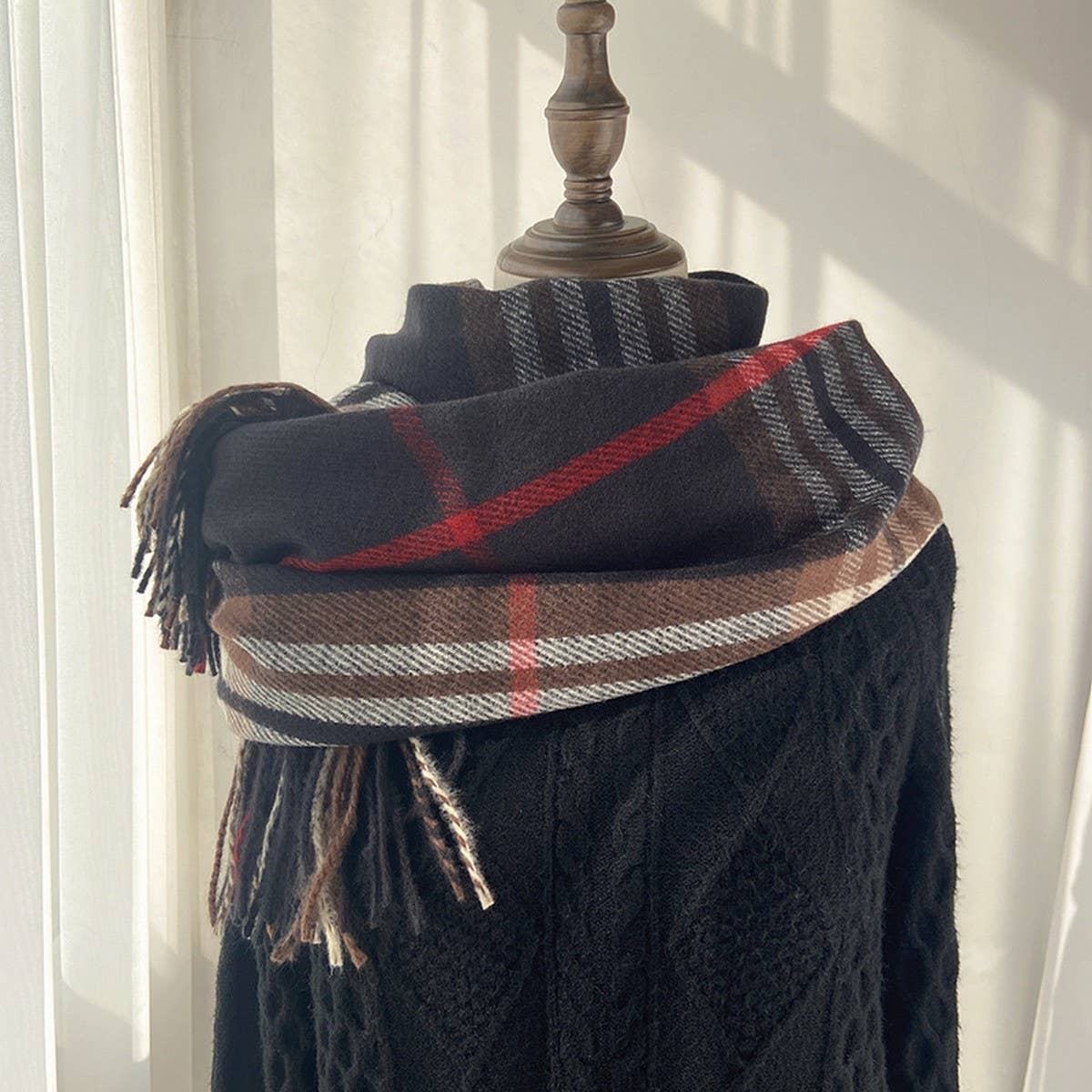PLAID SCARF WARM FRINGE WINTER WRAP_CWASC1467