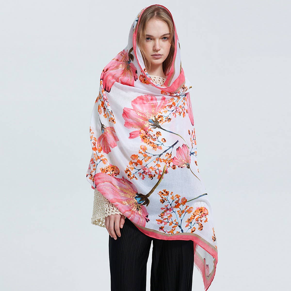 SATIN GOLD TRIMMED SCARF FOR WOMEN SHAWL_CWASC0685