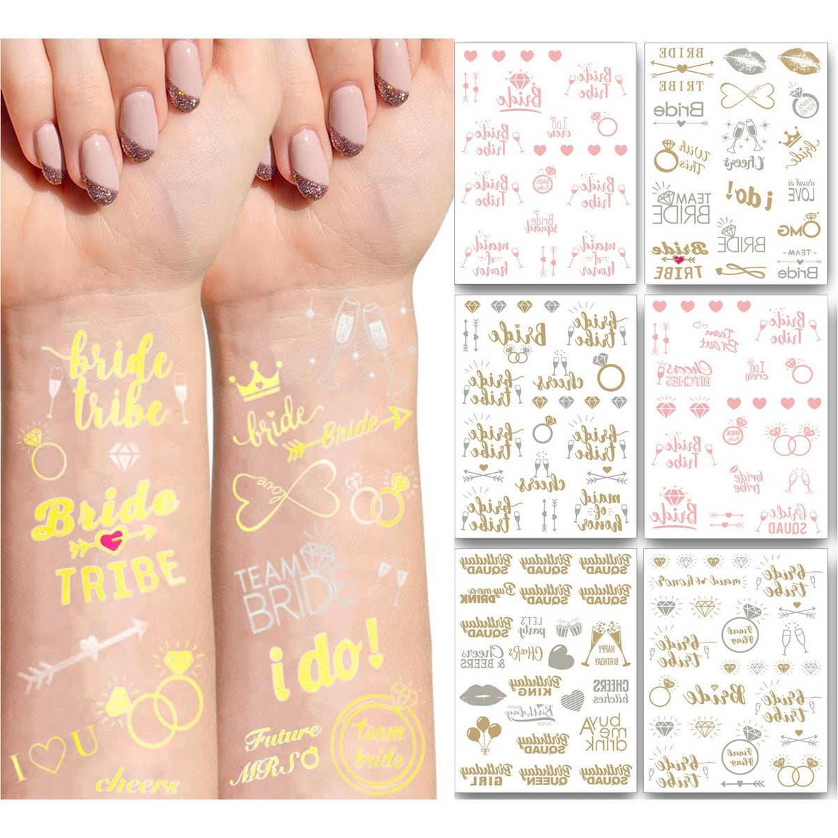 ROSE GOLD BRIDE TATTOOS METALLIC PARTY STICKERS_CWMM8243