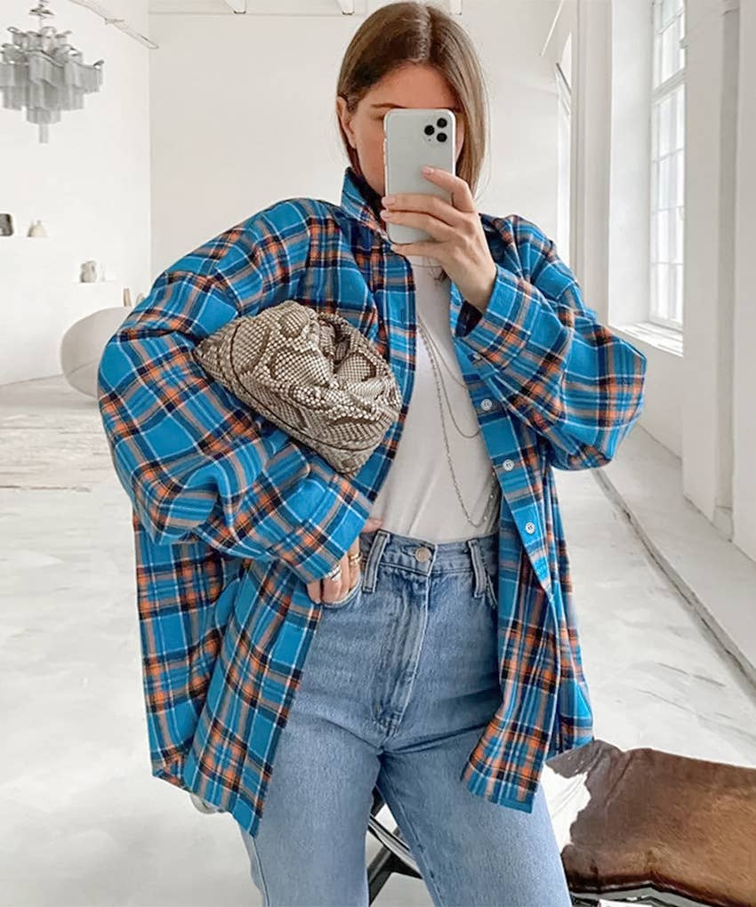 Vintage Checkered Long Sleeve Shirt Jacket