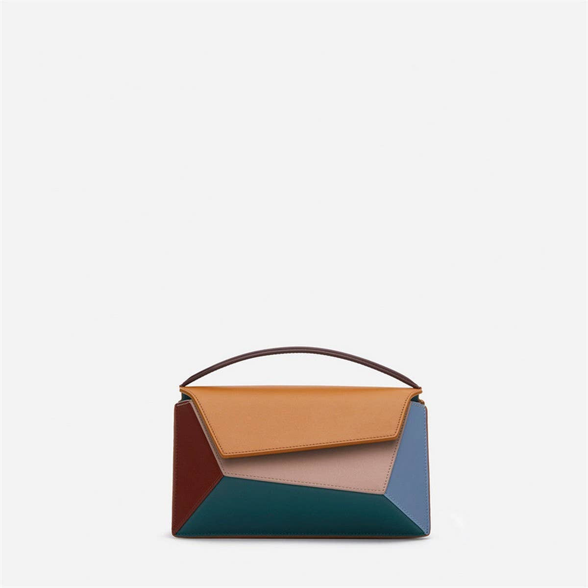 GEOMETRIC CONTRASTING COLOR PATCHWORK HANDL BAG_CWAB1932