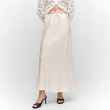 SATIN LONG SKIRT HIGH WAIST DRAWSTRING SKIRT_CWAB4792