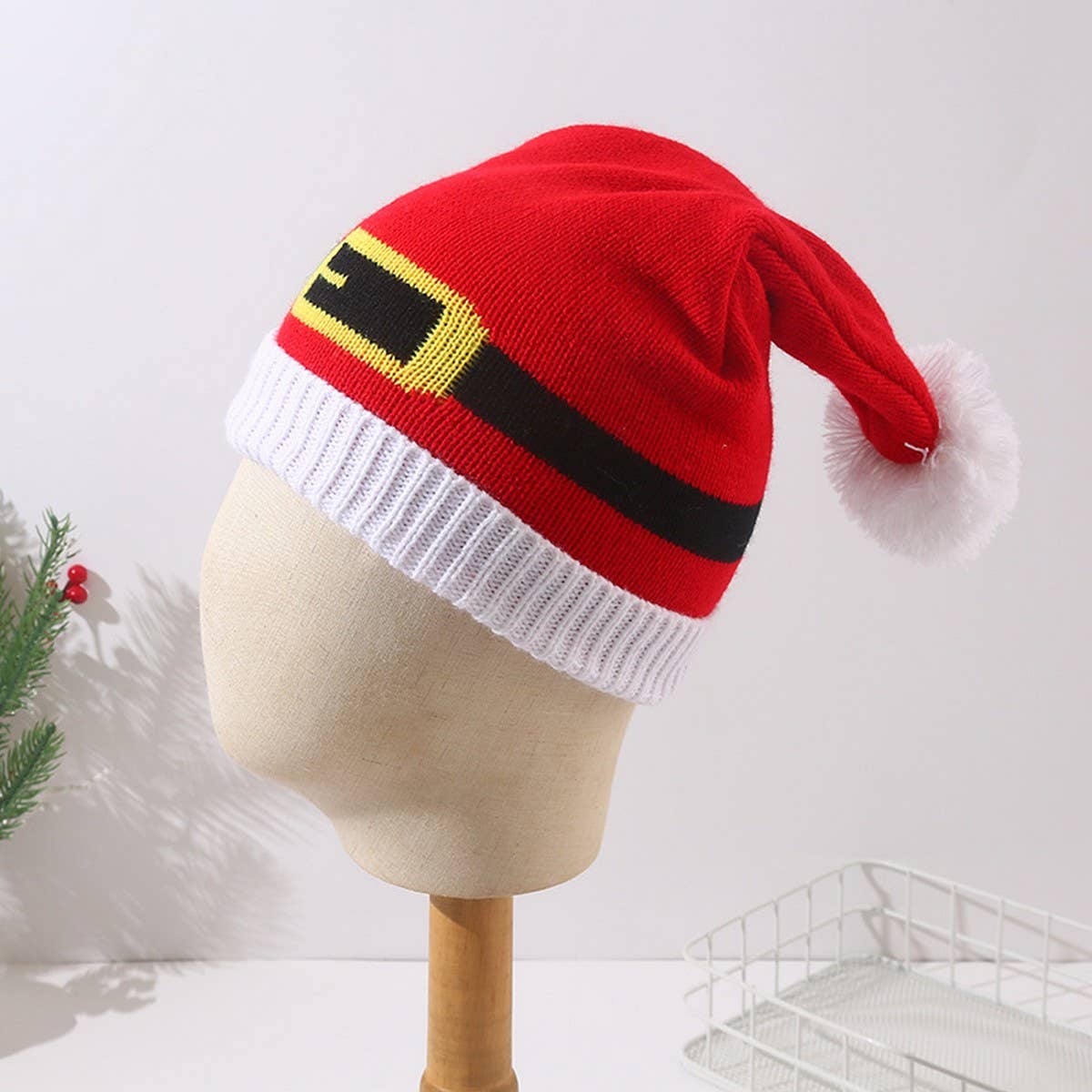 Cwah04352_Red White Christmas Knit Beanie Hat