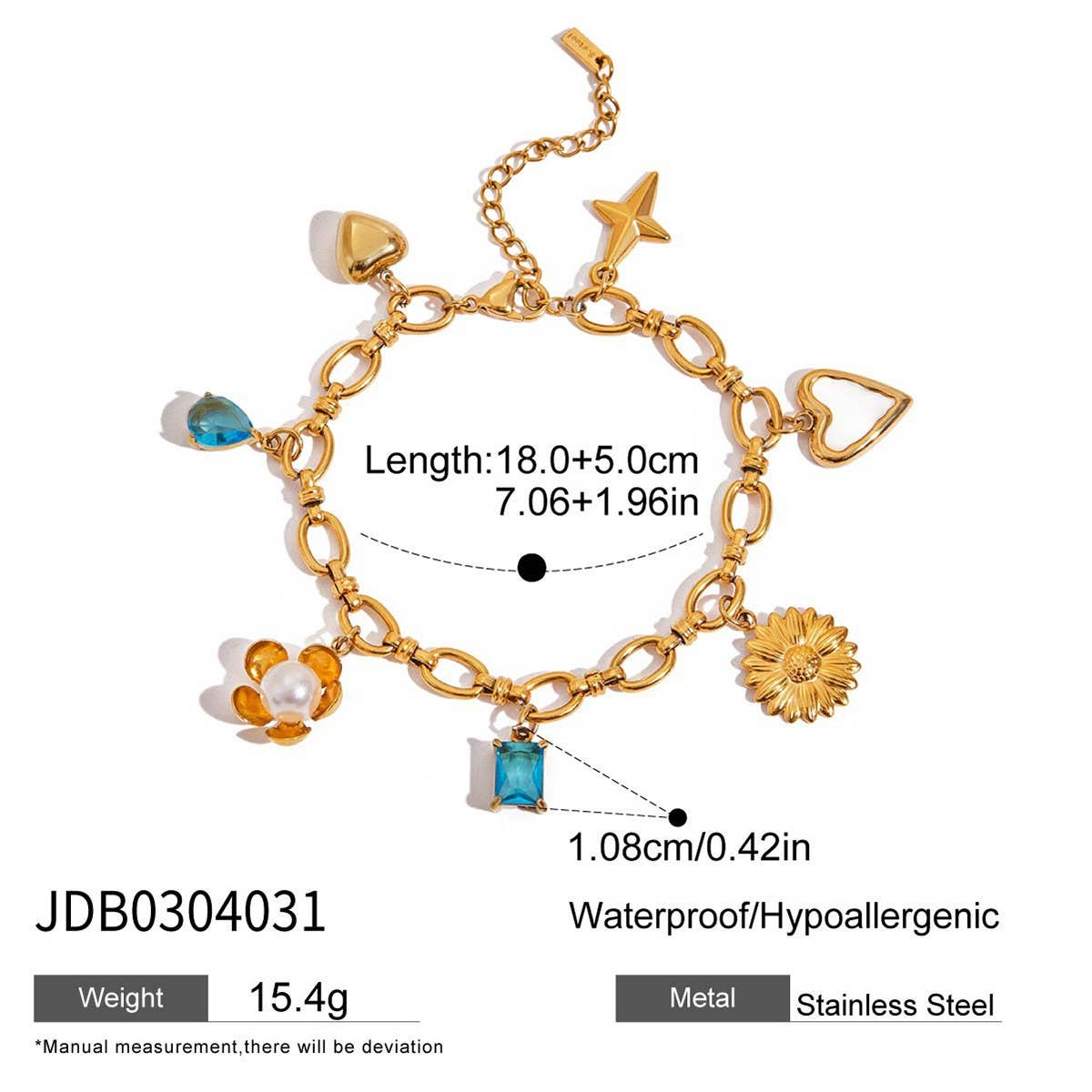 Vacation Pearl Heart Flower Blue Bracelet