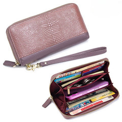 Womens Croc Leather Long Wallet Large Clutch_Cuab00402