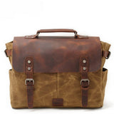 MENS RETRO WAXED CANVAS LEATHER MESSENGER BAG_CWAB5559