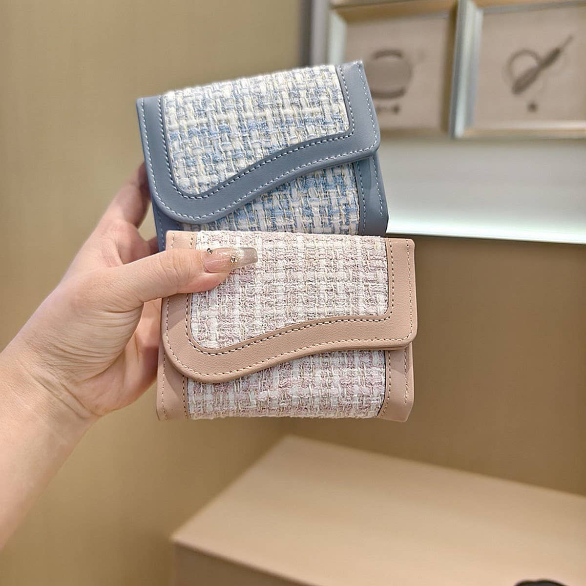 Simple Tweed Panel Trifold Wallet_Cwab06223