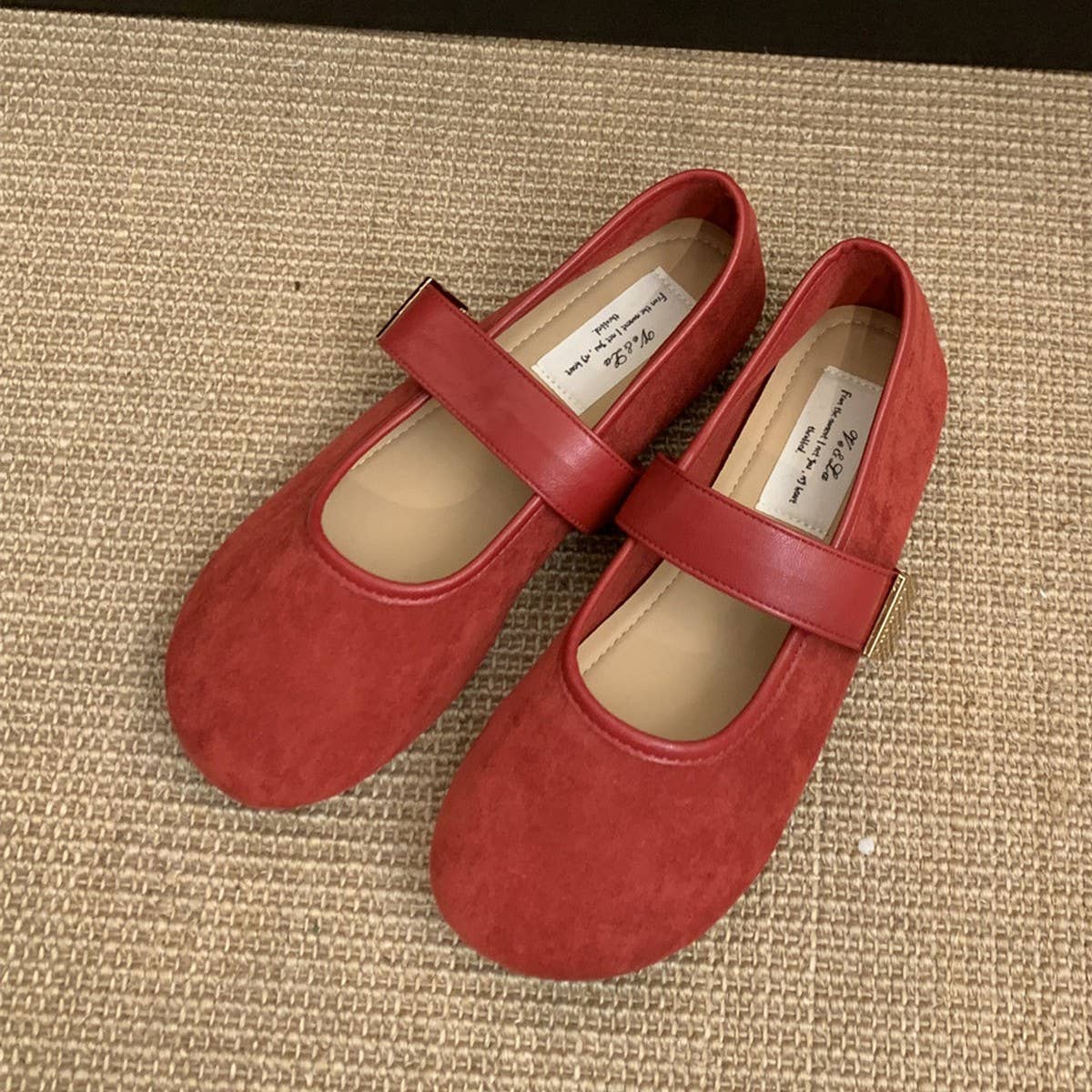 Vintage Red Suede Flats For Women With Soft Sole