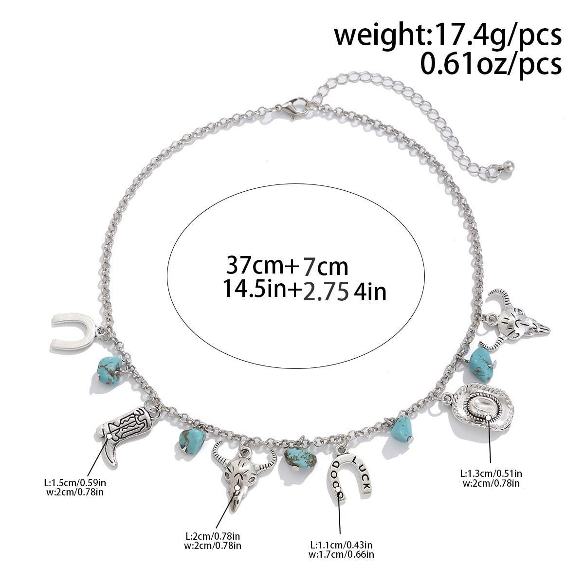 Western Cowboy Hat Turquoise Multi-Layer Necklace
