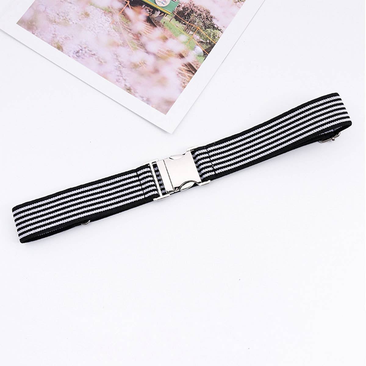 ALLOY BUCKLE ADJUSTABLE ELASTIC BRAIDED BELT_CWABE0676