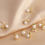 PEARL BEAR EARRINGS ZIRCON GOLD PLATED EARRINGS_CWAJE1003