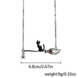 HALLOWEEN MAGIC BROOM BLACK CAT NECKLACE_CWAJE2434