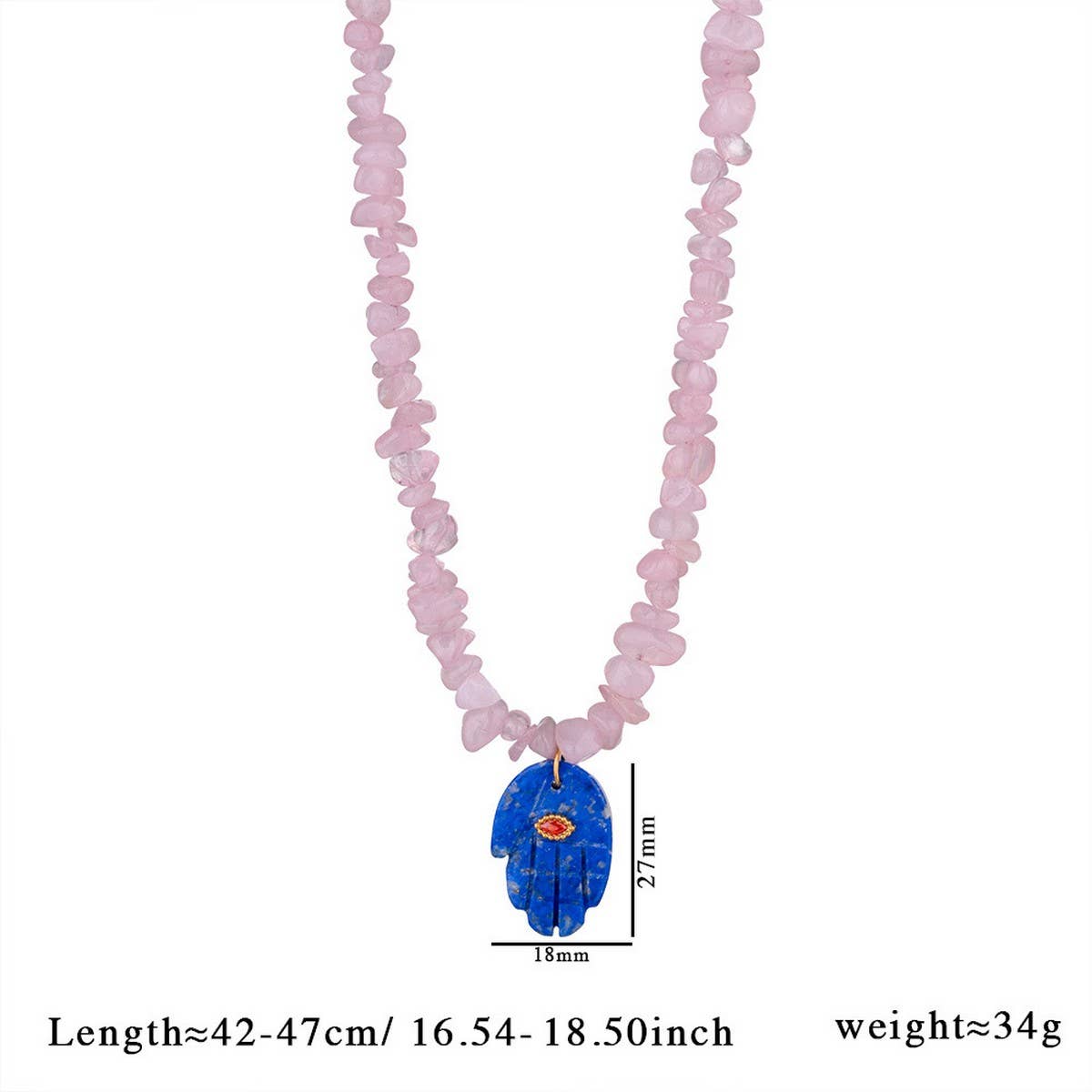 LAPIS TIGER EYE FATIMA HAND BEADED NECKLACE_CWMM7533