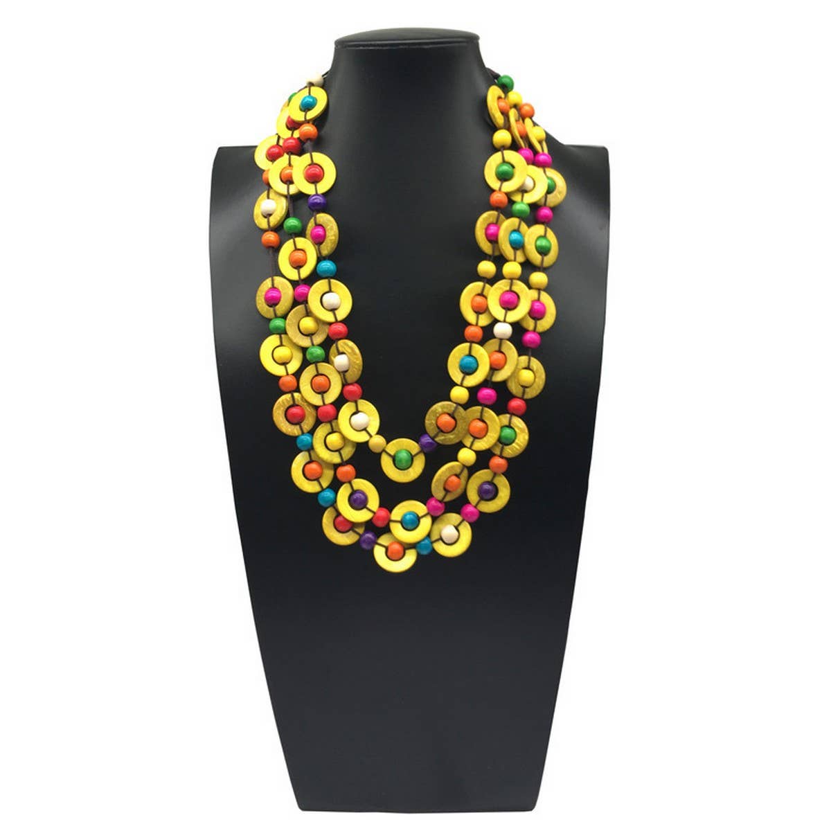 HAND WOVEN COCONUT SHELL ROUND WOODEN BEAD NECKLACE_CWMM4847